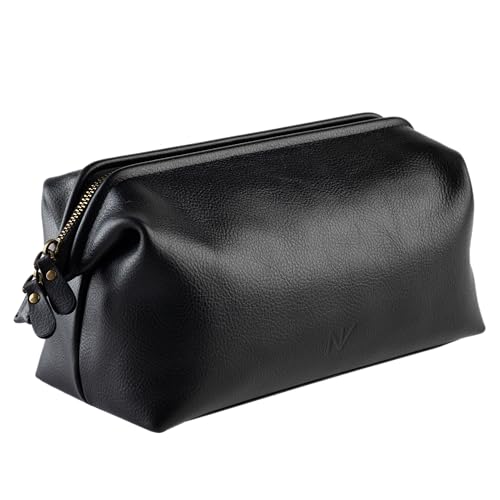 NV Holders Premium Genuine Leather Toiletry Bag for Men - The Ultimate Travel Dopp Kit and Hygiene Organizer, Perfect Men's Toiletry Travel Bag (Black) - color: Black