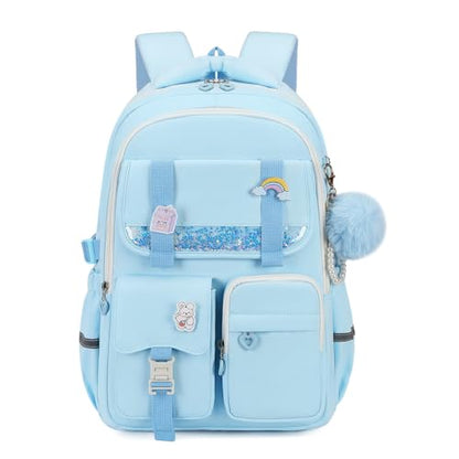 MUSEVOS Girls Backpack, Kids Backpack for Girls, School Bookbag for Teens Age 6-15, Large Capacity Water Resistant Backpack for Elementary to High School, Cute Travel Daypack, Blue - color: Blue