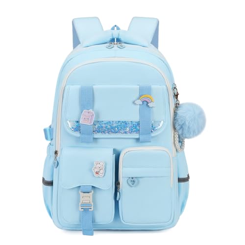 MUSEVOS Girls Backpack, Kids Backpack for Girls, School Bookbag for Teens Age 6-15, Large Capacity Water Resistant Backpack for Elementary to High School, Cute Travel Daypack, Blue - color: Blue
