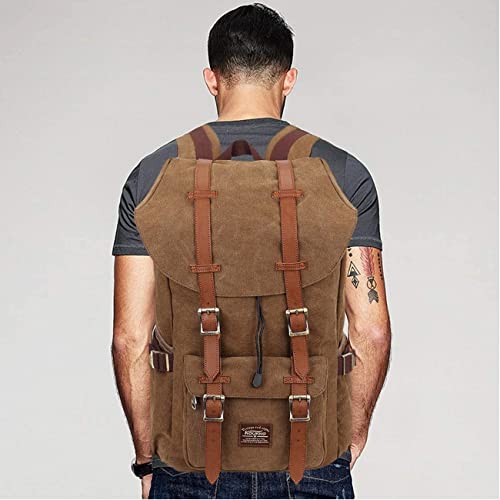 KAUKKO Laptop Backpack Travel Outdoor Weekend Bag Carry on Daypack Stylish and Durable Rucksack Hiking Backpack Fits 15.6"(5-1-brown) - color: Canvas Brown, size: Large