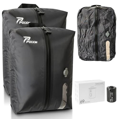 Vacuum Bags for Travel with Pump, Reusable Space Saver Bag, IP67 Waterproof Vacuum Packing Cubes for Travel Suitcases and Backpack (2PC + PUMP)