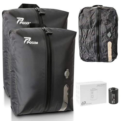 Vacuum Bags for Travel with Pump, Reusable Space Saver Bag, IP67 Waterproof Vacuum Packing Cubes for Travel Suitcases and Backpack (2PC + PUMP)