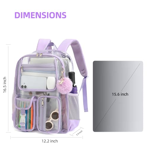 Clear Backpacks for Girls Women, Heavy Duty PVC Transparent School Bookbag See Through Back Pack for College Work Travel (Light Purple) - color: Light Purple