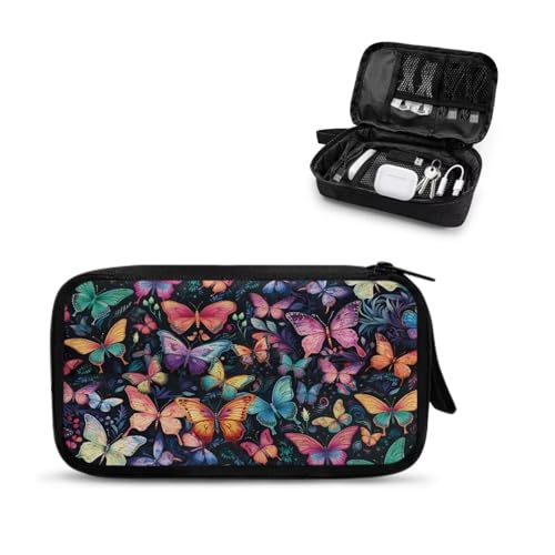 Colorful Butterfly Print Electronic Organizer Pouch Bag, Travel Cable Organizer Bag Multifunctional Case for Cable, Cord, Charger, Hard Drive, Earphone - color: Colorful Butterfly Print