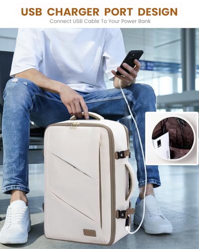 LOVEVOOK Travel Carry on Backpack, Large 40L Personal Item Travel Bag for Men & Women Flight Approved with 3 Packing Cubes, Suitcase Water Resistant Luggage Daypack Business Weekender Bag - color: Beige-khaki, size: 40L-4Pcs