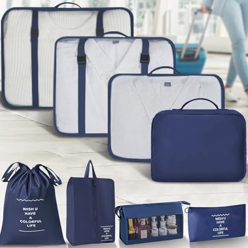 Packing Cubes 8 Set Travel Essentials for Carry on Luggage Organizers Bag Packing Cubes for Suitcases Travel Accessories (Nevy Blue) - color: Nevy Blue