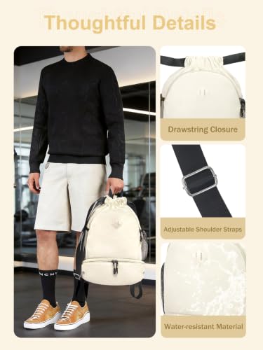 RHDZO Drawstring Backpack with Shoe Compartment and Wet Pocket, Large Beige - color: Large Beige, size: Large