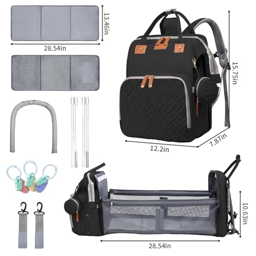 Baby Diaper Bags with Changing Station, Multifunctional Diaper Bag Backpack for Moms Dads with USB Charging Port, Waterproof Travel Diaper, Baby Shower Gifts for Baby Boy & Girls (Black) - color: Black