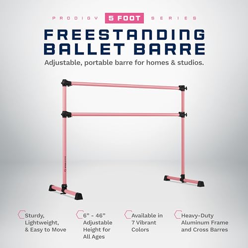 VITA Barre Portable Freestanding Double Ballet Barre, Prodigy, Aluminum | Adjustable Height, USA Made, Home or Gym Exercise Equipment for Kids & Adults | Dance, Fitness, Pilates - color: Light Pink, style: 5 Ft