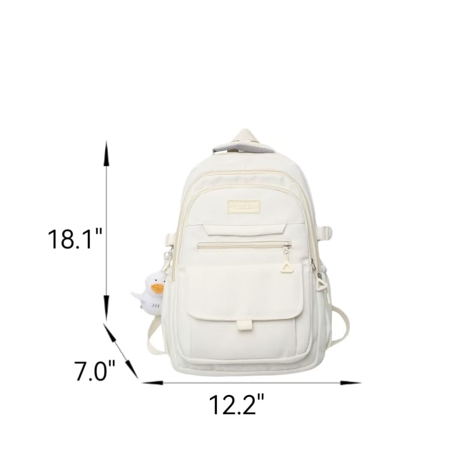 Student Backpack for Teen Girls Boys Preppy Elementary Middle School College Bookbags Cute Aesthetic Trendy Daypack (White) - color: White