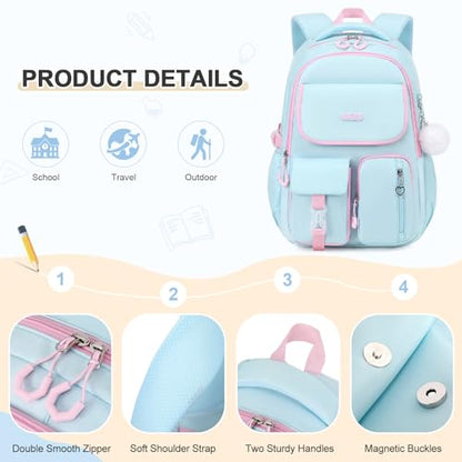 DIGOBAY Backpacks for Girls, 3PCS School Backpack with Lunch Box Pencil Pouch for Teen Girls Kids Elementary Primary Middle High College Travel School bag Bookbag Set Aquamarine-pink - color: Aquamarine-pink