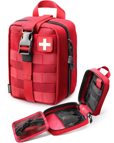 LIVANS 1000D First Aid Bag Empty Medical Ifak Pouch Molle EMT Pouches Rip-Away Tactical Military Trauma Emergency Medic Bag - color: Red-small Size(5.7"lx 3.4"w X 7.9"h)