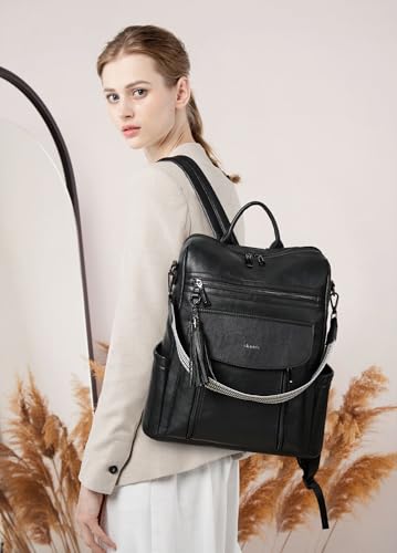 Shrrie Laptop Backpack for Women 15.6 inch,Travel Leather Backpack Purse Nurse Teacher Carry on Backpack Computer Bag,Professional Water-Resistant College Business Work Casual Daypack,Two-tone Black - color: Two-tone Black