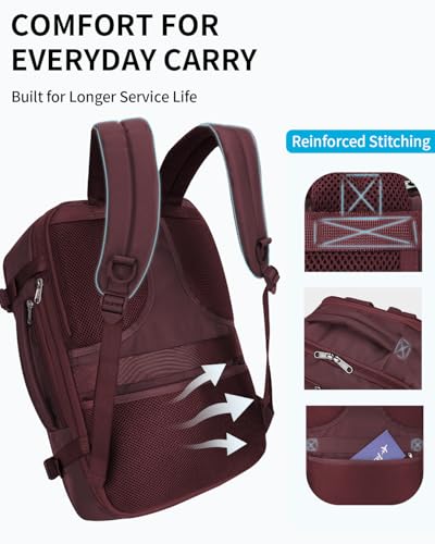 ECOHUB Carry On Travel Backpack, Expandable Airlines Personal Item Bag 18x14x8, Water Resistant 17 inch Laptop Backpack Flight Approved, 12 Pockets 30L Work Backpacks with Wet Pocket & Cable Slot, Red - color: Red, size: 18 inch underseat