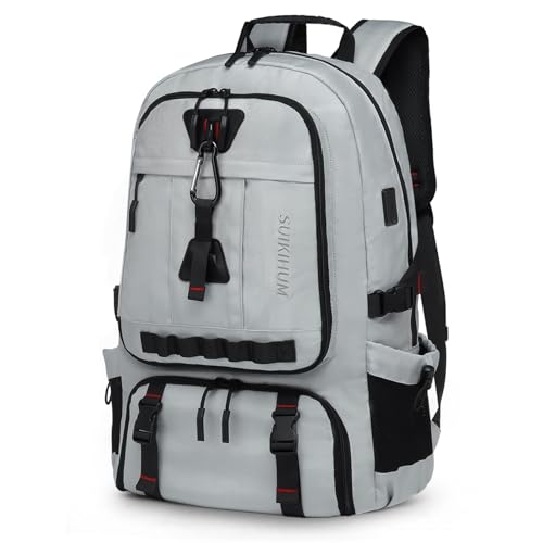 Travel Backpack 45L TSA Approved Carry on Backpack with Shoe Compartment & Wet/Dry Separation,Laptop Bag Fits 18.4 Inch Computer, Water Resistant Backpack for Men Women, Light Grey - color: Expandable Light Grey