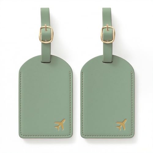 Luggage Tags for Suitcases, PU Leather Travel Tags for Luggage. (Sage Green) - color: Sage Green