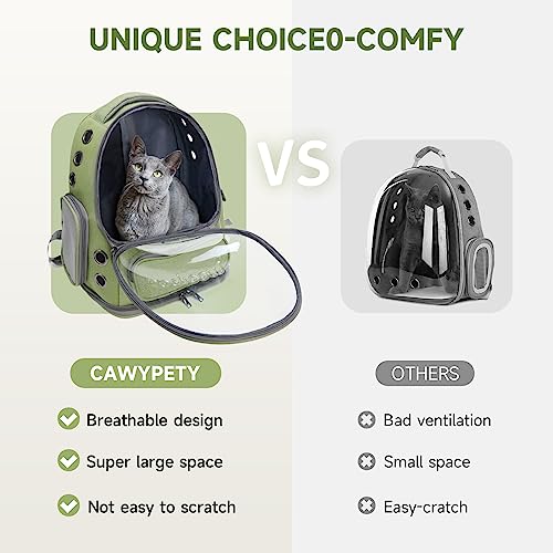 Cawypety Cat Backpack Carrier, Breathable Cat Carrier Large Space Bubble Pet Backpack for Kitty Small Dog up to 15lbs, Transparent & Foldable Pet Carrier for Travel Hiking - color: Green