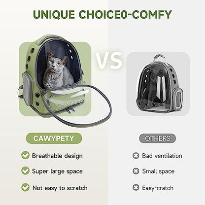 Cawypety Cat Backpack Carrier, Breathable Cat Carrier Large Space Bubble Pet Backpack for Kitty Small Dog up to 15lbs, Transparent & Foldable Pet Carrier for Travel Hiking - color: Green