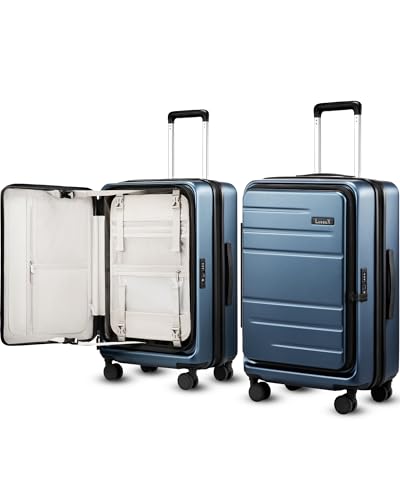 LUGGEX Checked Luggage with Spinner Wheels, FLO5 Top Opening Expandable Polycarbonate Hard Shell Suitcase with TSA Approved Lock (FX-Core, Blue, 24 Inch) - color: Blue, size: 24 Inch