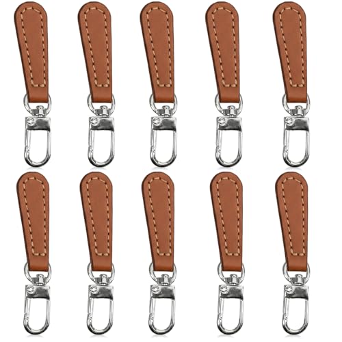 10 Pack Zipper Pull Replacement Leather Handle Detachable Zippers Repair Tab Leather Zipper Pull for Luggage Backpacks Suitcases Jackets Purses Handbags