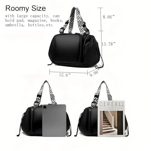 Tote Bag Large Capacity Lightweight Backpack with 15 Pockets Nylon Shoulder Bag for Car Travel Mother Bag - color: Black