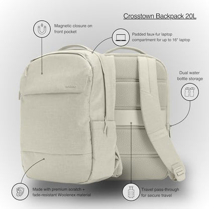 Incase Crosstown Backpack – 20L Everyday Laptop Backpack for Work, Travel – 16" Faux Fur MacBook Sleeve, External Front Pocket, Water Bottle Pockets, Travel Pass Through - Limestone - color: Limestone