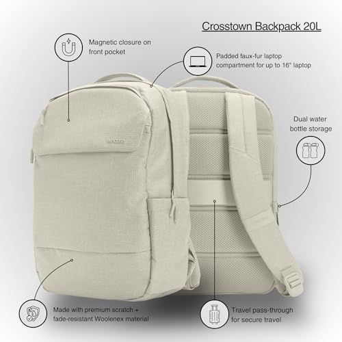 Incase Crosstown Backpack – 20L Everyday Laptop Backpack for Work, Travel – 16" Faux Fur MacBook Sleeve, External Front Pocket, Water Bottle Pockets, Travel Pass Through - Limestone - color: Limestone