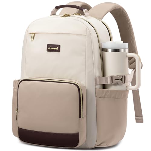 LOVEVOOK Laptop Backpack for Women with Pouch Pocket for Large Capacity Cup,18 Inch Laptop Computer Bag Travel Backpack Purse,Waterproof Work Business College Teacher Backpack,Beige-Nude-Logam Plum - color: Beige - Nude - Logam Plum, size: 18 Inch