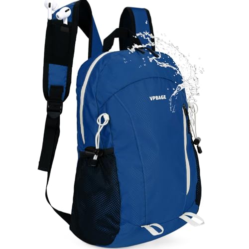 VPBAGE 15L Water-resistant Hiking Daypack, Small Backpack Travel Outdoor, Lightweight Day Pack with Tool Loops - color: Dark Blue