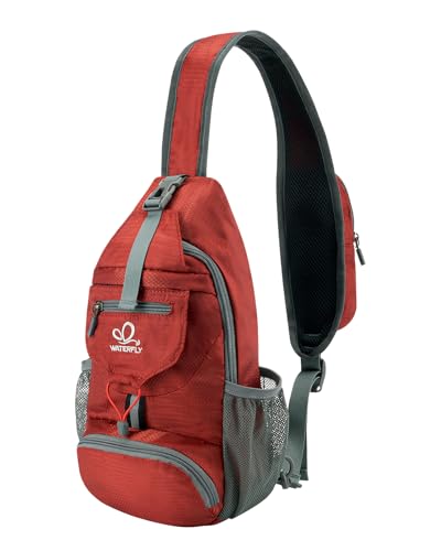 WATERFLY Packable Small Crossbody Sling Backpack Shoulder Chest Bag Daypack for Hiking Traveling - color: Red