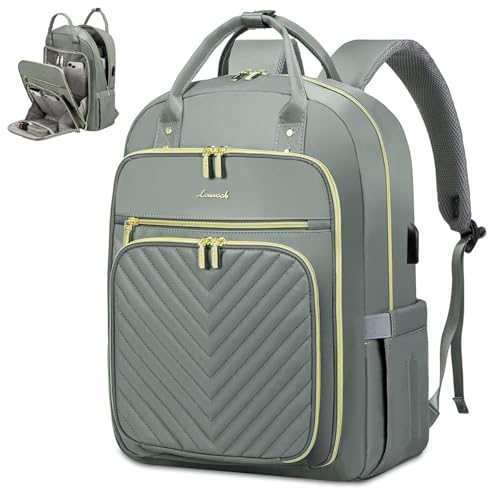 LOVEVOOK Laptop Backpack for Women, Water Resistant Travel Work Backpacks Purse Stylish Business Teacher Nurse Computer Bag with USB Charging Port,Gray-Green - color: Gray-green, size: 15.6 inch-Standard Laptop Compartment