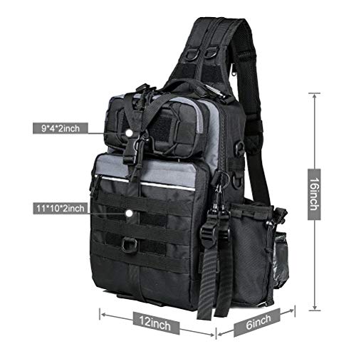 BLISSWILL Outdoor Tackle Bag - Large Water-Resistant Fishing Backpack - color: G：black and Grey, style: Large(16*12*6 Inch)
