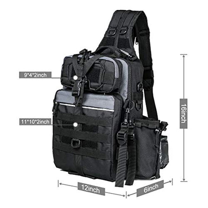 BLISSWILL Outdoor Tackle Bag - Large Water-Resistant Fishing Backpack - color: G：black and Grey, style: Large(16*12*6 Inch)