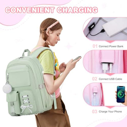Scothen Backpacks for Girls, Girls Backpack with Lunch Box & Pencil Pouch for Teens Girl Kids Elementary Middle High School College Student Bookbag Daypack Laptop Travel Backpack for Women - color: Pink Blue