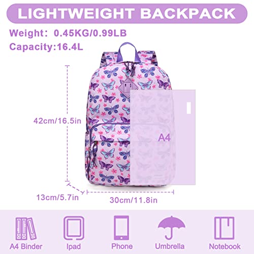 RAVUO School Backpack, Lightweight Classic Bookbag Casual Daypack for Men Women - color: Butterfly
