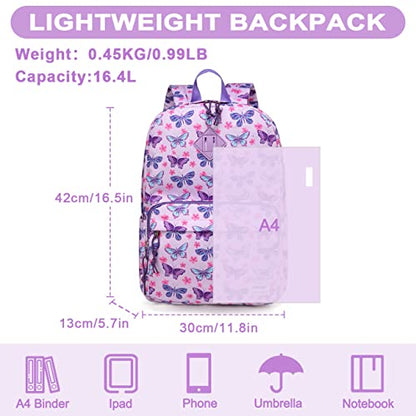 RAVUO School Backpack, Lightweight Classic Bookbag Casual Daypack for Men Women - color: Butterfly
