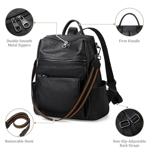 AGLOD Leather Backpack Purse for Women Designer Ladies Shoulder Bag Fashion Faux Work Travel Handbags - color: Kcus22001-black