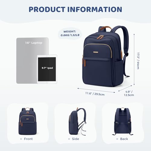 Hiking Travel Backpack for Women Casual Business Weekender Multilayer Laptop Bag,16 Inch,Navy blue - color: A-navy Blue, size: 16 Inch