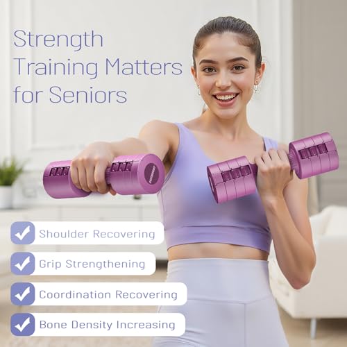 EAST MOUNT Adjustable Dumbbells 5 lb Dumbbells Set of 2 / Pair 10 lb Total Free Weights 6 in 1 Women Hand Weights for Home,Office,Gym Exercise Training 2lb 3lb 4lb 5lb Fast Adjust - color: Purple