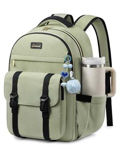 LOVEVOOK School Backpack for Teen Girls,Student Backpack Fits 15.6 Inch Laptop with Large Tumbler Pocket,Cute Kid Bookbag for 8-14 Teenage Back to School Gifts Daypack for Girl,Bean Green - color: Bean Green, size: 15.6 Inch