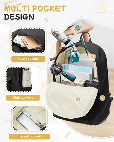 BJLFS Small Black School Backpack for Girls Women Waterproof High School Book Bag Cute Backpack for Men Teens Boys, Lightweight Simple Middle School Back Pack Daypack Gift - color: Black