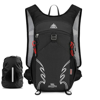18L Lightweight Hiking Backpack, Breathable Daypack with Rain Cover, Reflective Ultralight Camping Bag for Men Women, Hydration Outlet for Outdoor Travel - color: Black
