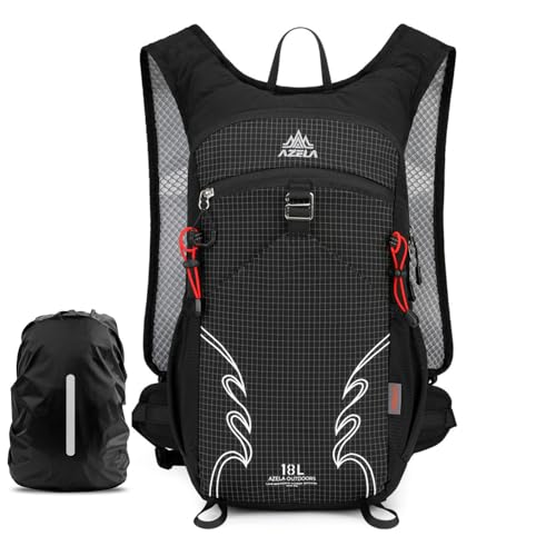 18L Lightweight Hiking Backpack, Breathable Daypack with Rain Cover, Reflective Ultralight Camping Bag for Men Women, Hydration Outlet for Outdoor Travel - color: Black