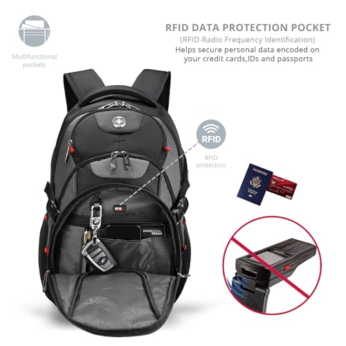 Swissdigital Design Laptop Backpack, Travel Backpack with USB Charging Port Fits 15.6 inches Computer, 31L College School Bookbag for Men, Black/Grey | SD803-02 - color: Grey