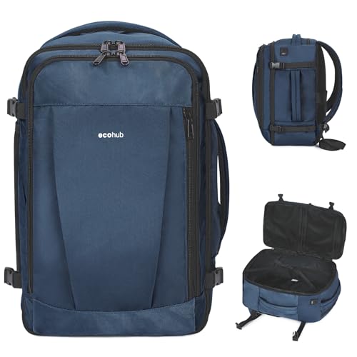ECOHUB Travel Backpack 18x14x8 Spirit Airlines Personal Item Bag Carry On Backpack 13 Pockets Large Work Casual Daypack for men Airline Approved Waterproof Gym Backpack with Charging Port, Blue - color: Blue, size: 18 inch underseat