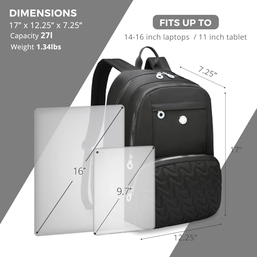Swissdigital Design Women's Laptop Backpack, 15.6 Inch Slim Commuter Bag with RFID Protection & USB-C Charging Port - Lightweight 20L College Bookbag for Travel & Work, Black (SD1711-01) - color: Black