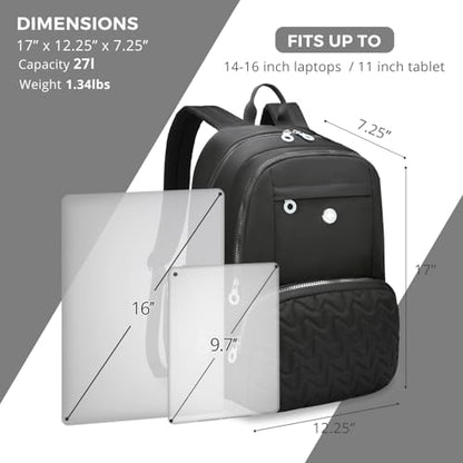 Swissdigital Design Women's Laptop Backpack, 15.6 Inch Slim Commuter Bag with RFID Protection & USB-C Charging Port - Lightweight 20L College Bookbag for Travel & Work, Black (SD1711-01) - color: Black