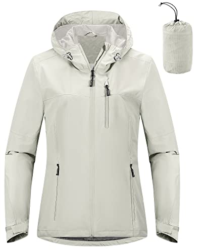 Outdoor Ventures Packable Rain Jacket Women Lightweight Waterproof Raincoat with Hood Cycling Bike Jacket - color: Ice Grey, size: Small
