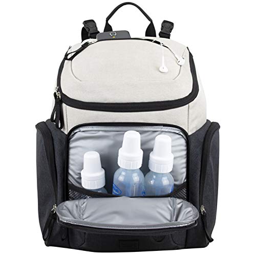 BODHI Baby Tech Top Loader Diaper Bag Backpack with removable changing pad, Unisex, for Moms and Dads - Oatmeal/Black Combo Chambray - color: Oatmeal Black Combo Chambray