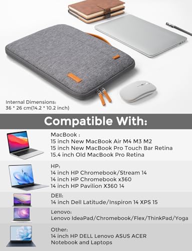 DOMISO 14 inch Laptop Case Sleeve Protective Cover Compatible with 15 inch MacBook Air M4 M3 M2,MacBook Pro,14-15 inch HP Dell ASUS Lenovo Chromebook,Waterproof Computer Cases Bag with Handle,Grey - color: Grey, size: 14" Laptop/15" for mac book